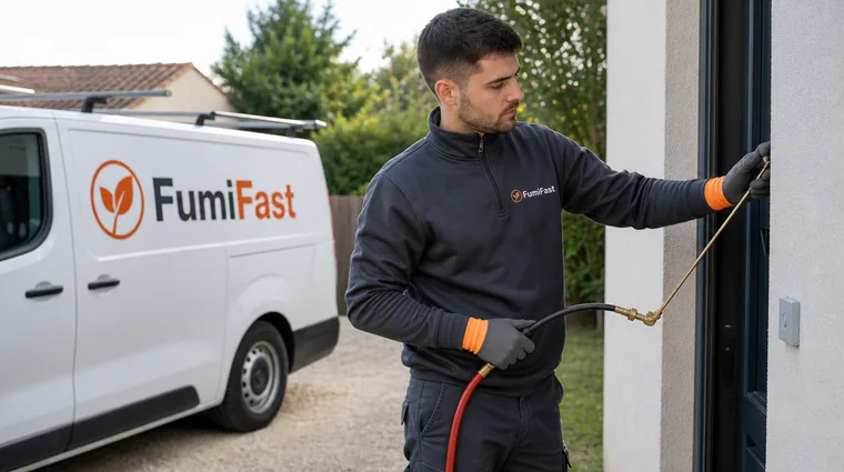 Profesional de FumiFast trabajando con equipo homologado en Rubí
